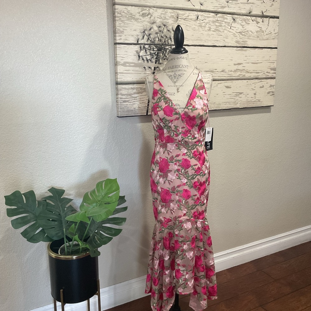 XSCAPE Floral Pink Trumpet Dress